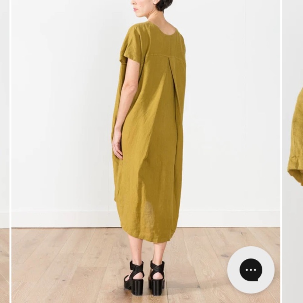 Deep mustard Black Crane 100% LINEN pleated cocoon dress